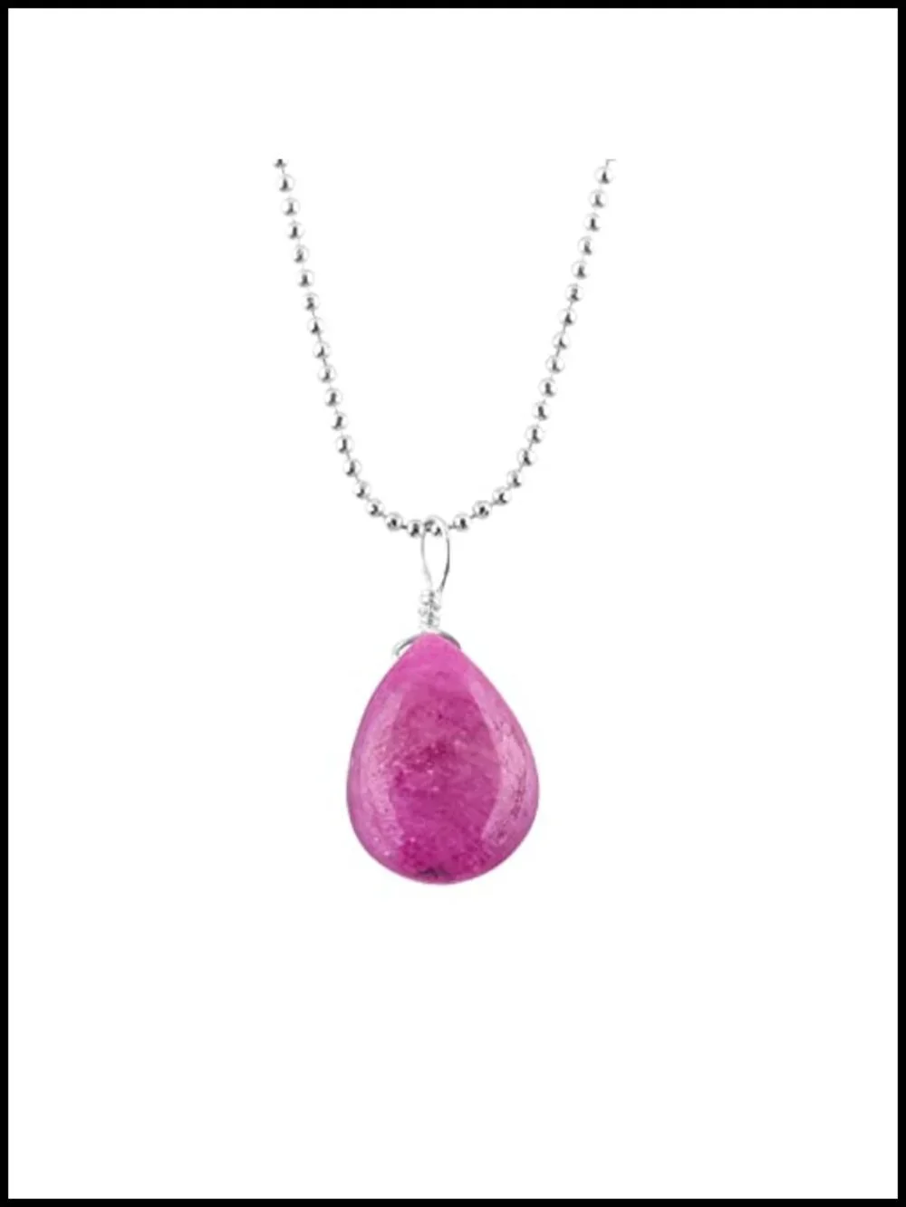 Natural Ruby Gemstone Pear Pendant Necklace, Silver Plated, Chakra Crystal,